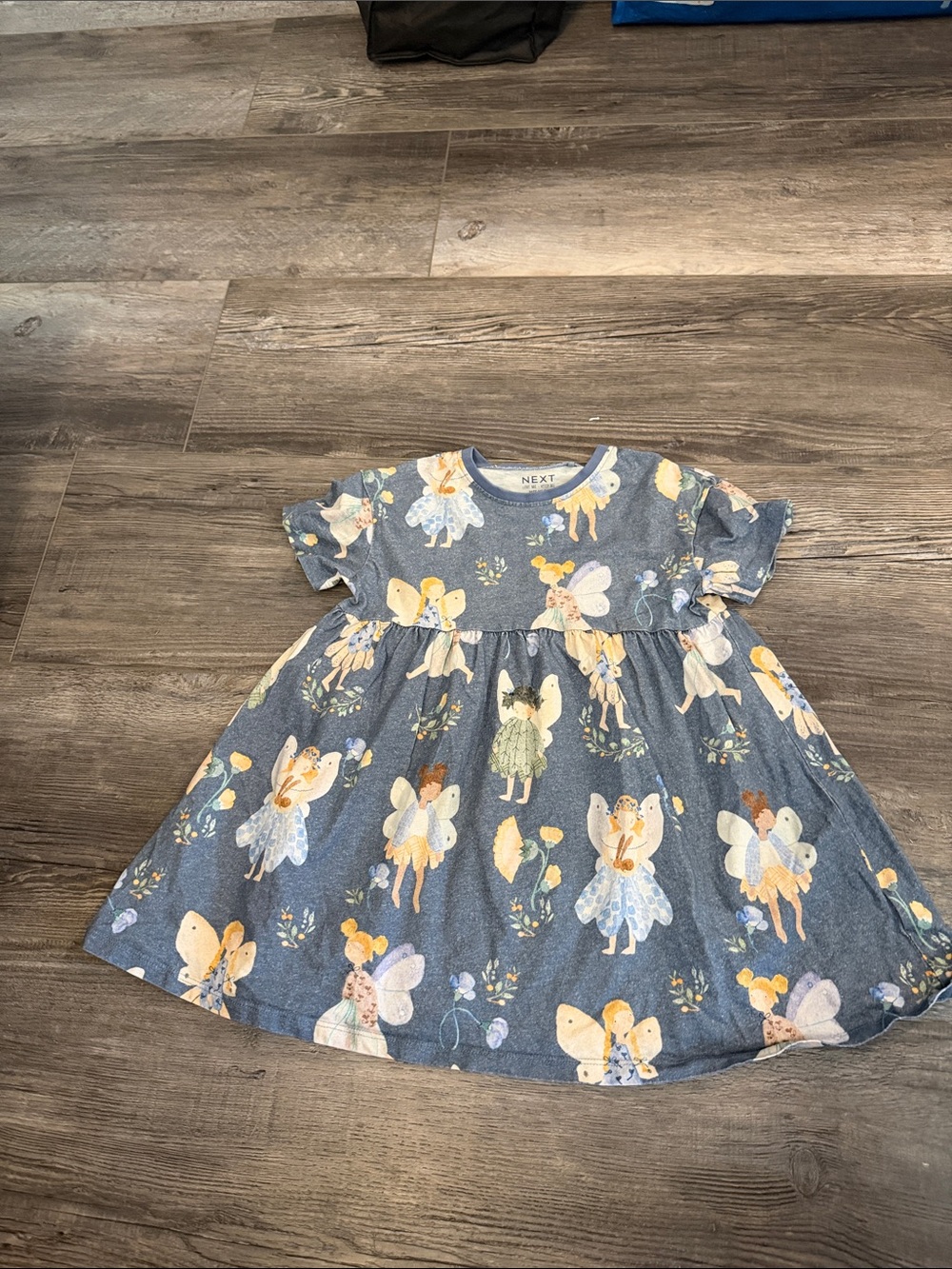 next Girls' Blue Fairy Print Casual Dress with Yellow Accents